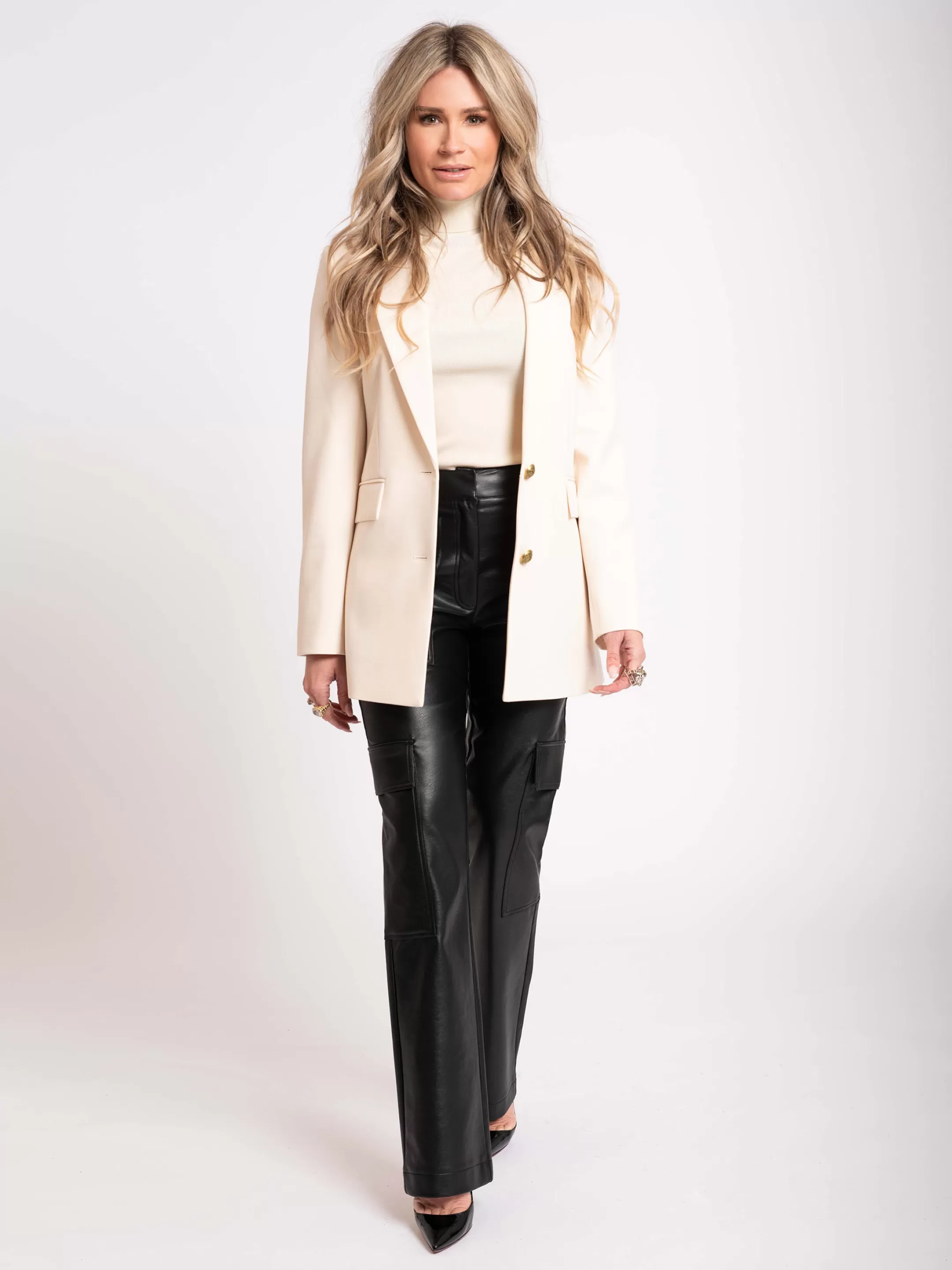 Sale RECHTE VEGAN LEREN CARGO BROEK MET MIDDELHOGE TAILLE Broeken