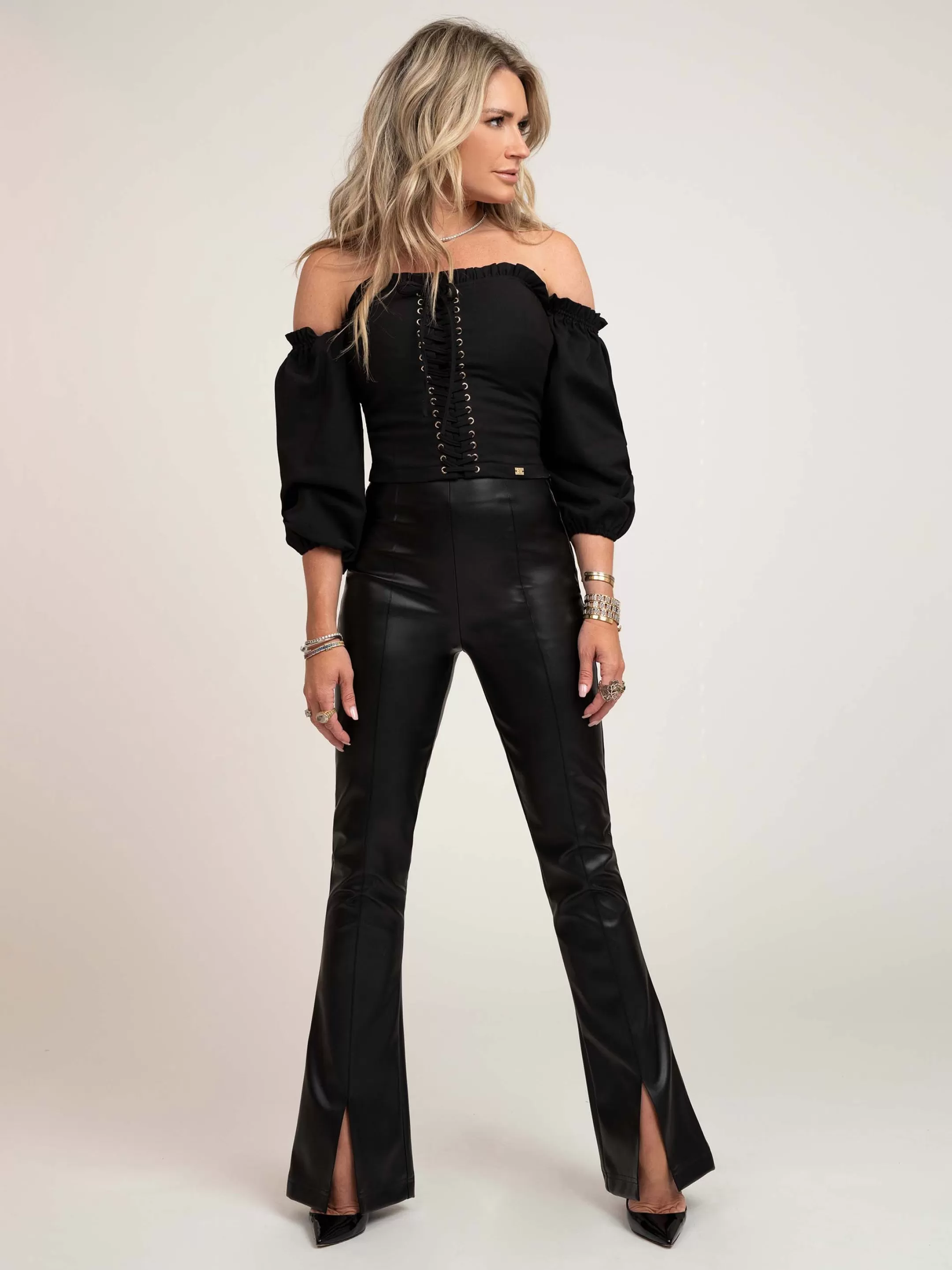 Sale VEGAN LEREN BROEK MET HOGE TAILLE EN RITSSLUITING Broeken | Selected by Kate Moss